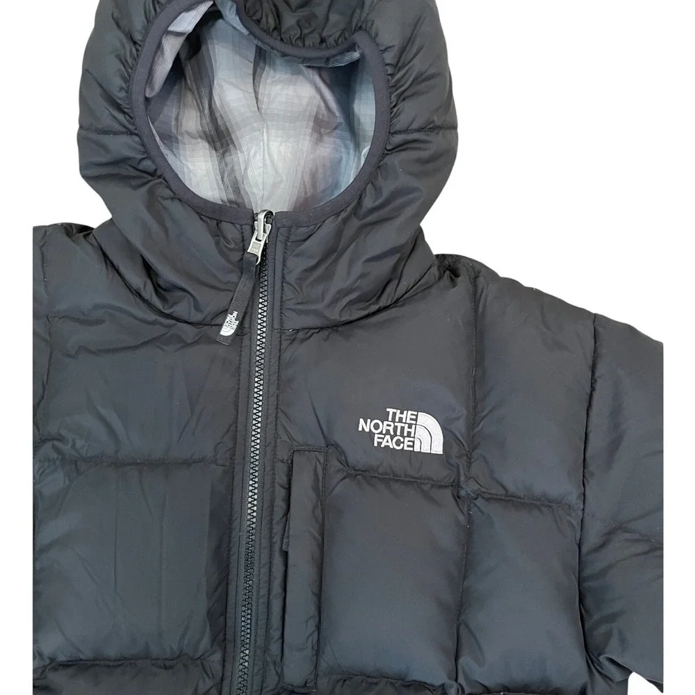 The North Face Reversible 550 Down Puffer Jacket Boys XL 18/20 Black Plaid